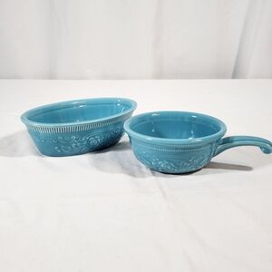 Taylor Smith & Taylor Turquoise Ovenware Oval Bowl & Bowl w/handle
